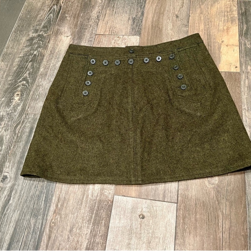 ABERCROMBIE & FITCH skirt Large Army green tweed wool blend retro Front Pocket